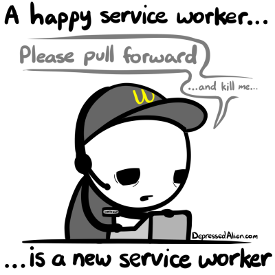 Slaving away for not enough pay.