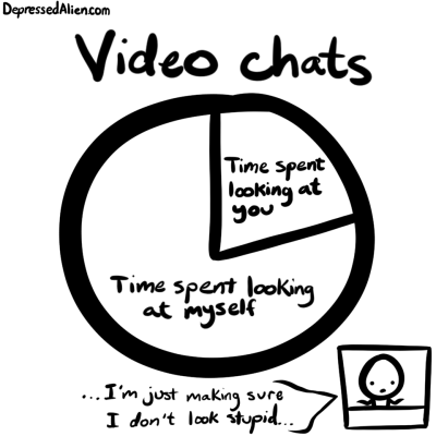 Alien can't keep his eyes off himself in video chats.