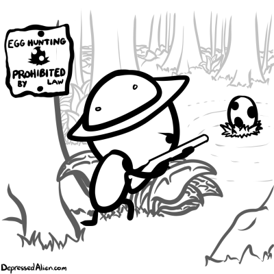 Alien goes egg poaching.